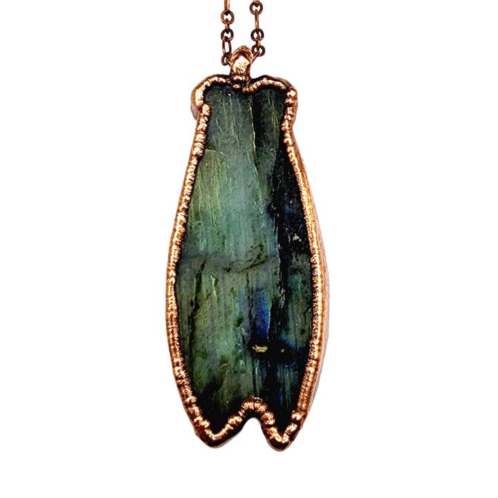 MergingMetals - Wholesale Pendant/Charm Necklace - Carved Labradorite Dark Lyric Cicada Necklace5