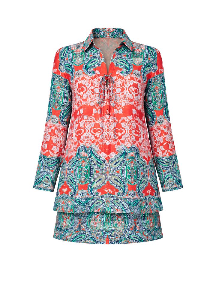 Vævet print-skjorte med snøring og nederdelssæt for engroshandel hos RIVIR