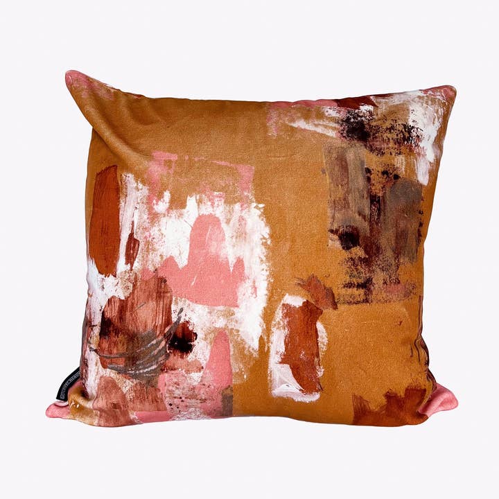 Tan - Abstract schilderachtig fluwelen kussen voor wholesale door Sharon Jane Studio