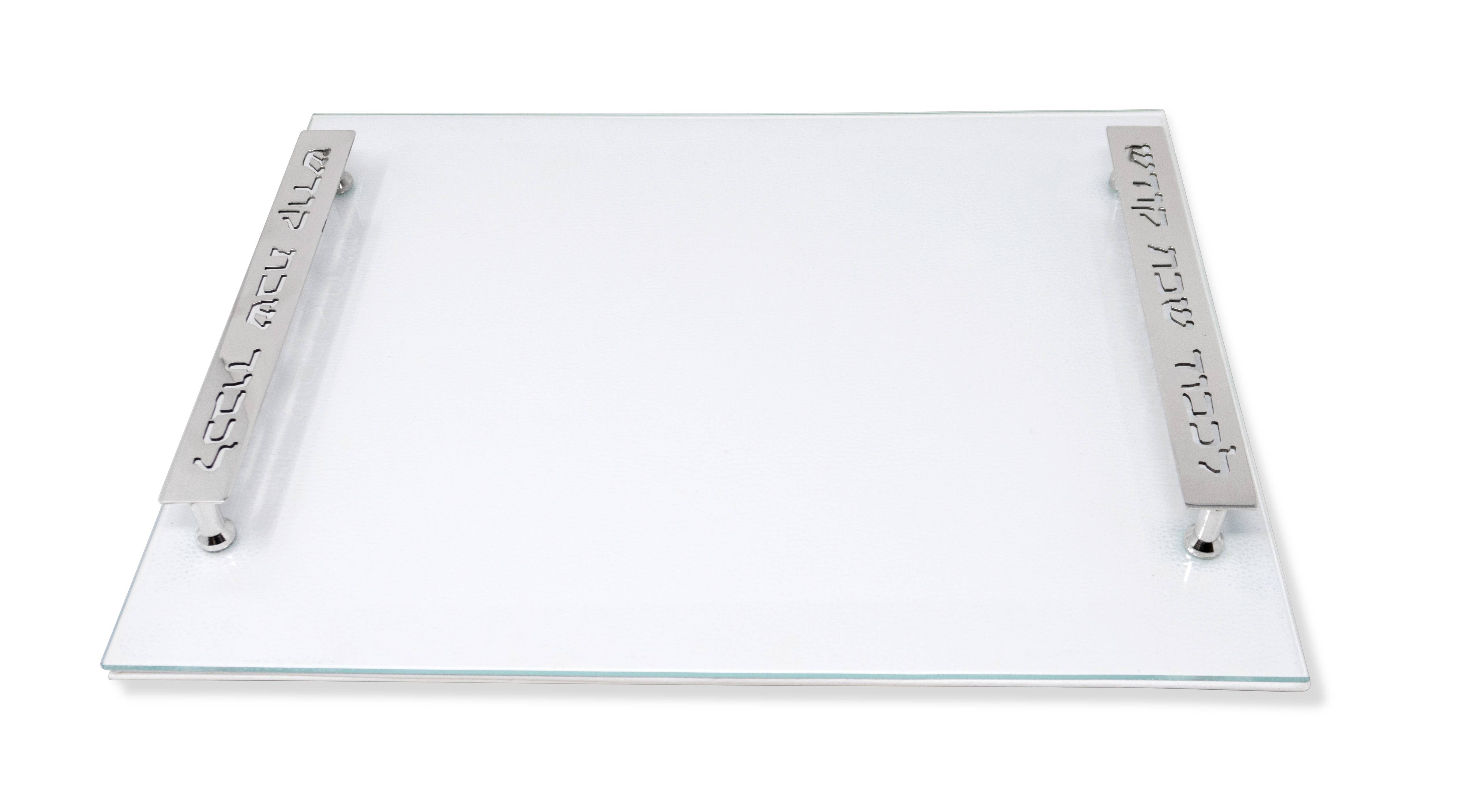 VIVIENCE - Wholesale Cutting Board - Glass Challah Board - White Leather With Imprinted Handles
2