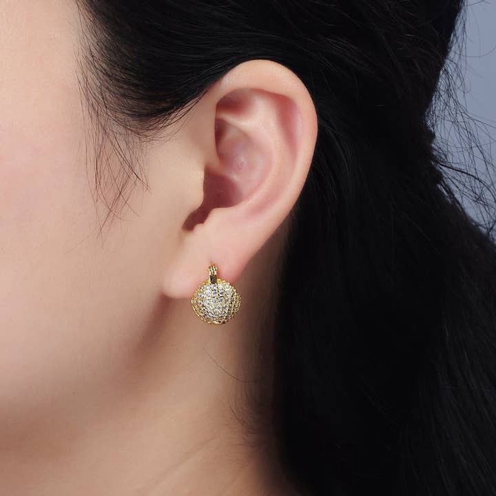 Aim Eternal - Wholesale Cocktail/Statement Ring - 14K Gold Filled Round Ball CZ Micro Paved Dome Latch Earrings in Gold & Silver | V491 V4922