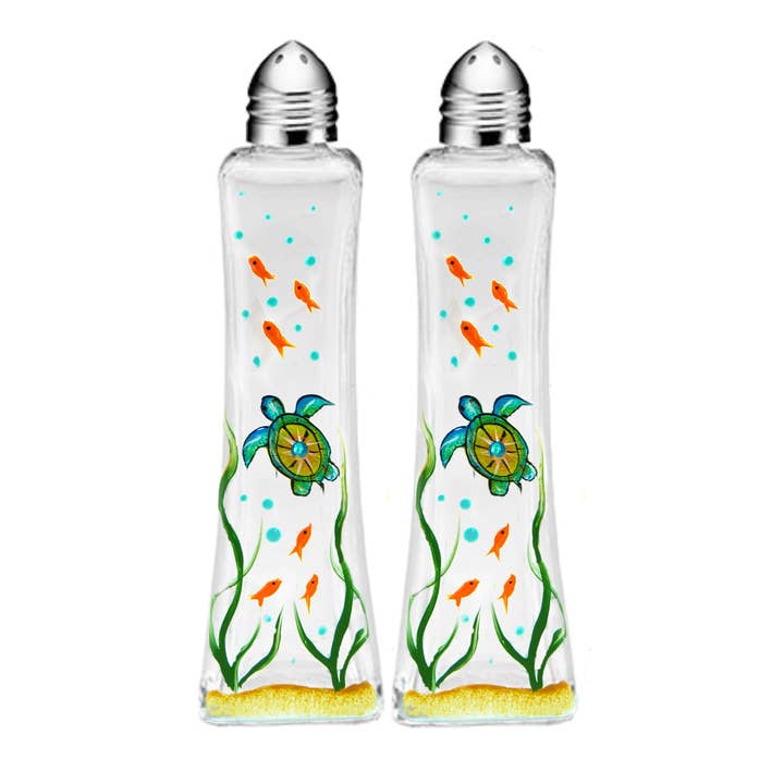 Sea Turtle Fish Seaweed Hand-Painted Salt & Pepper Set Gift for wholesale by Classy Art Designs, LLC