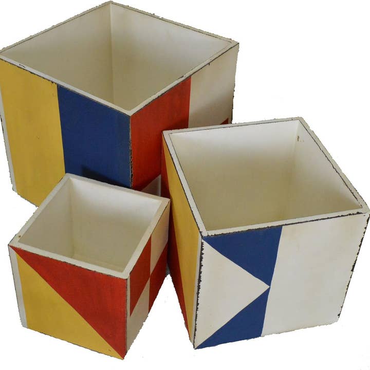 Nautical Tropical Imports - Wholesale Decorative Box - Set of 3 Nautical Flag wood nesting storage boxes