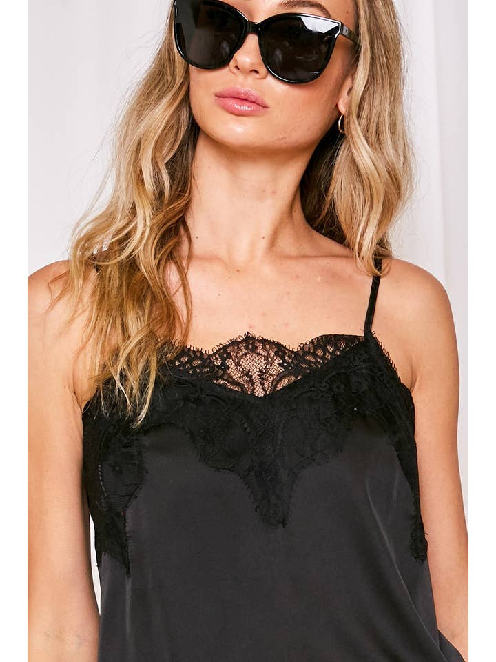 Vine & Love - Wholesale Camisole - Women's - Adjustable Straps Lace Trim Satin Camisole Tank Top VT31841