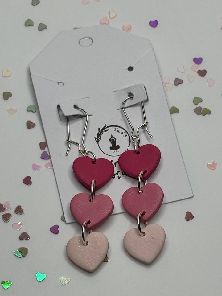 Pink Heart Trio Earrings for wholesale by The Crystal Lotus