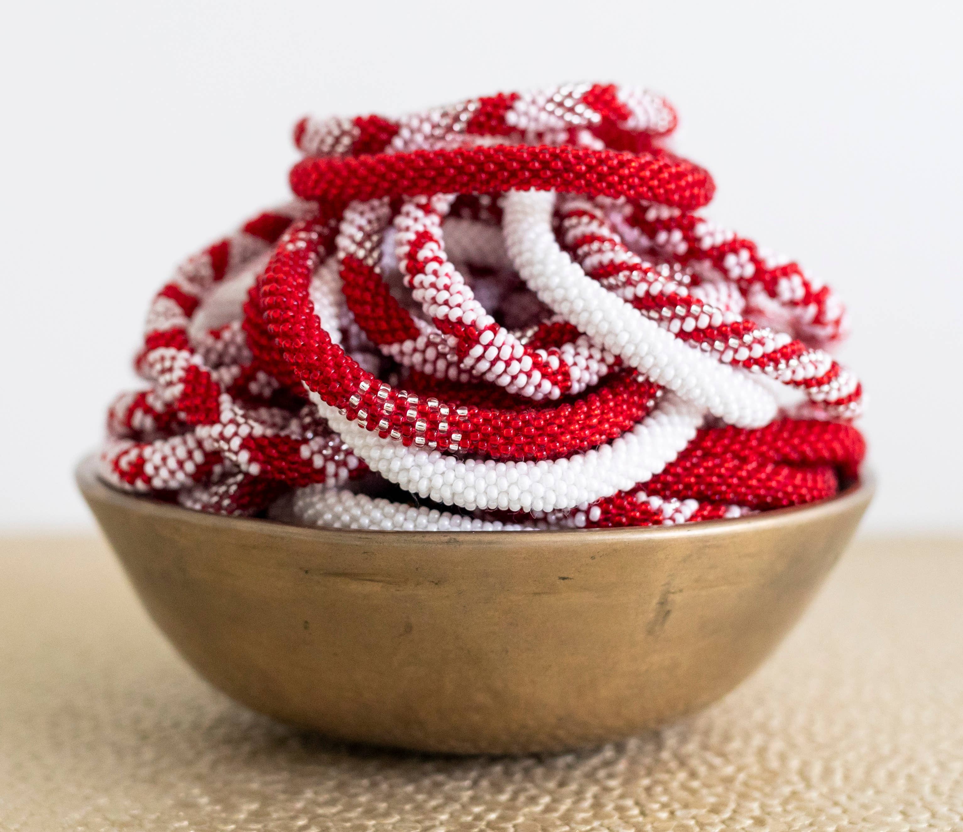 Aid Through Trade - Wholesale Beaded Bracelet - Roll-On® Game Day Bracelet Red and White - Set of 121