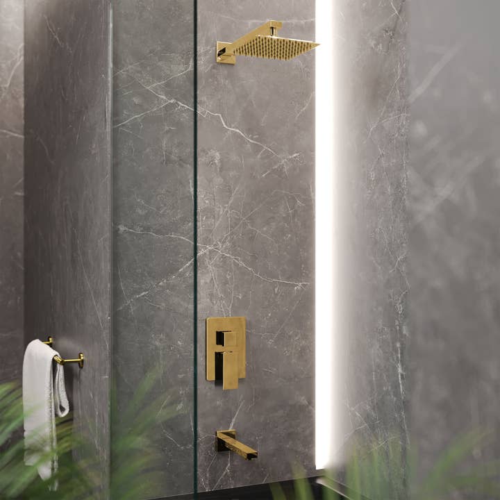 Concorde Single-Handle Tub and Shower Faucet in Brushed Gold for wholesale by Swiss Madison