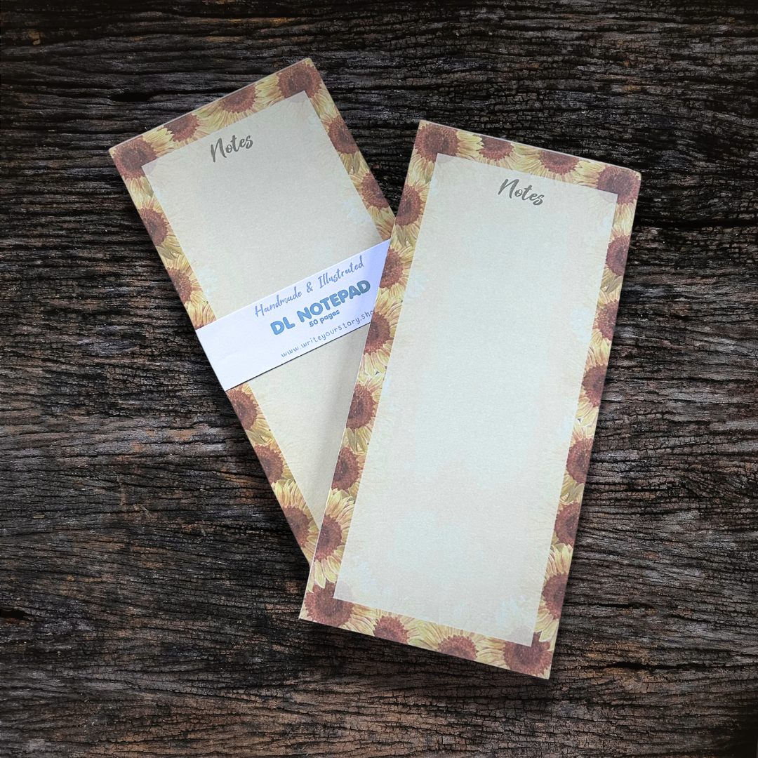 Write Your Story – wholesale Notepad – Sunflower DL Notepad1