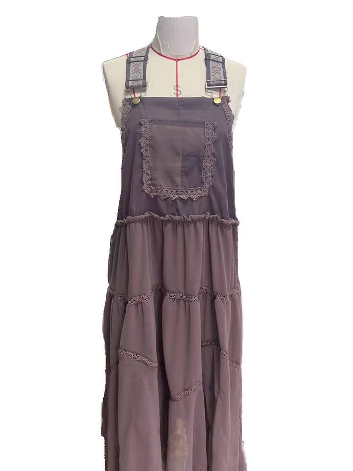 Rosa Clothing - Wholesale Overalls - Women's - Bohemian Flowy Lace tiered Bib Maxi Dress