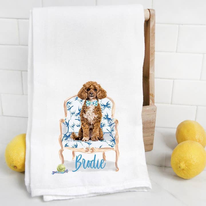Toalha de Saco de Farinha de Poodle Castanho Personalizada - Pet Name por atacado de The Preppy Pineapple Home