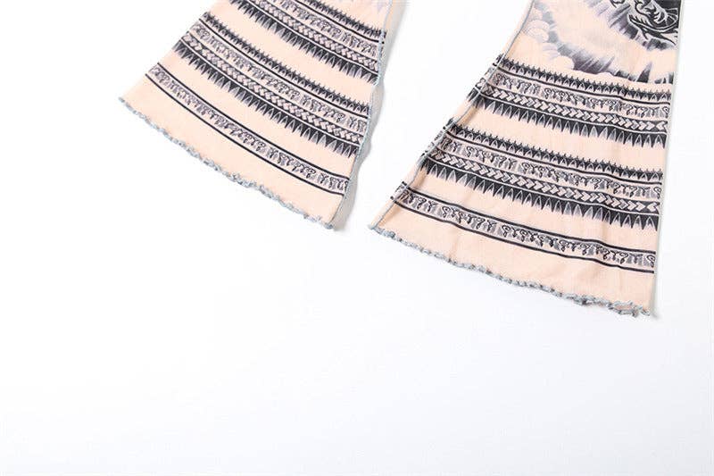 KHAKI MB FASHION TATTOO MESH CROP TOP LEGGING 2 PCS SET 1304LY for wholesale on Faire18