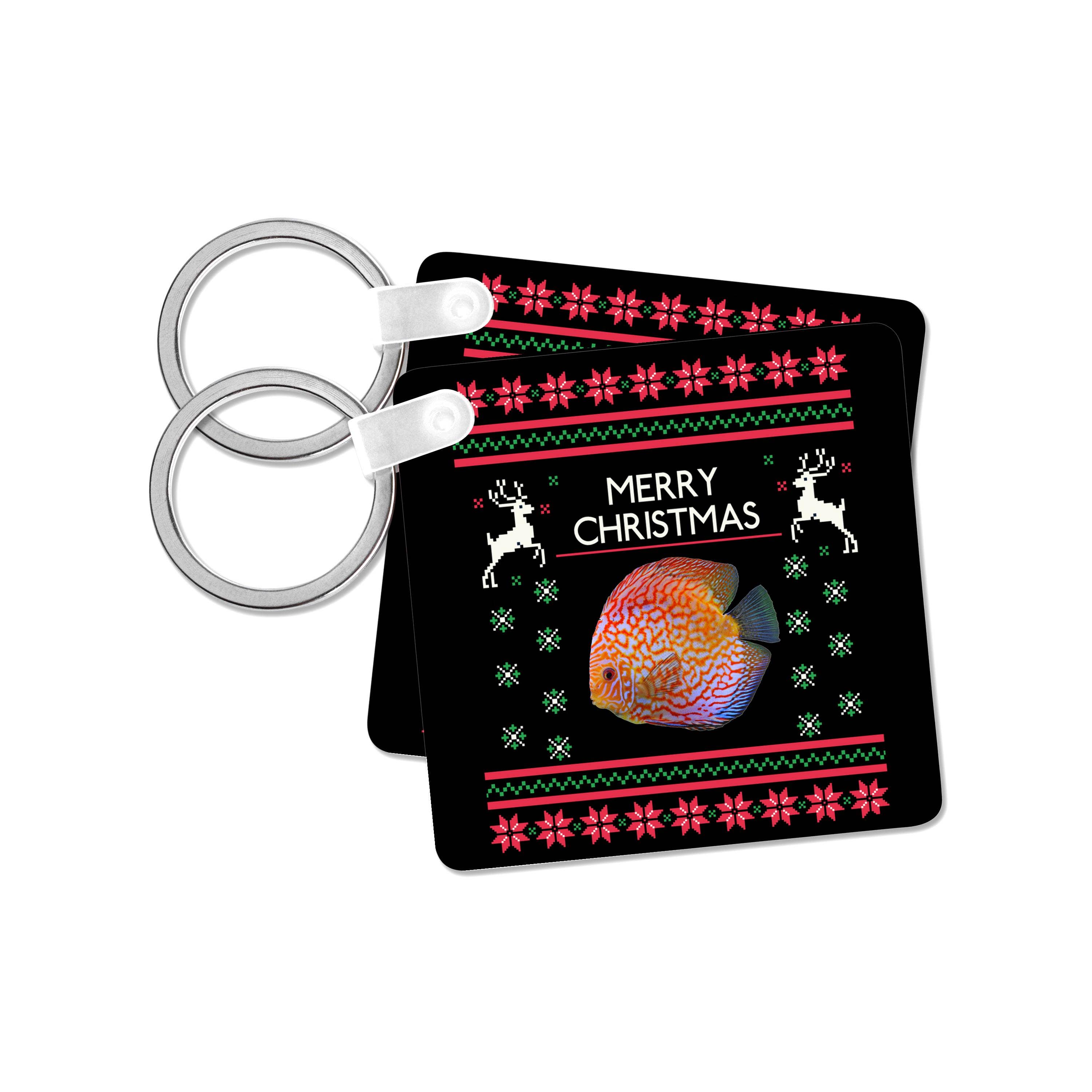 3dRose - Wholesale Keychain - Unisex - 3dRose, Merry Christmas Xmas and Snowflake with Discus Fish, Key Chain7
