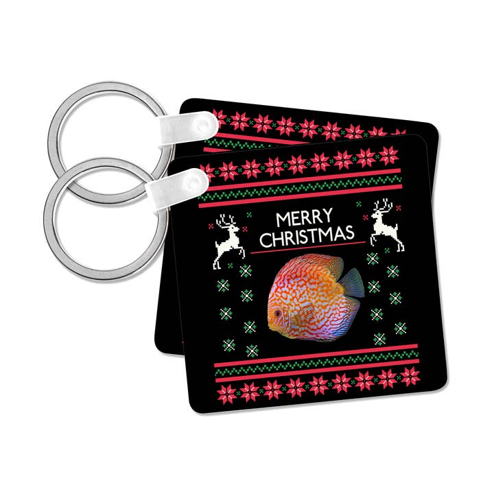 3dRose - Wholesale Keychain - Unisex - 3dRose, Merry Christmas Xmas and Snowflake with Discus Fish, Key Chain7