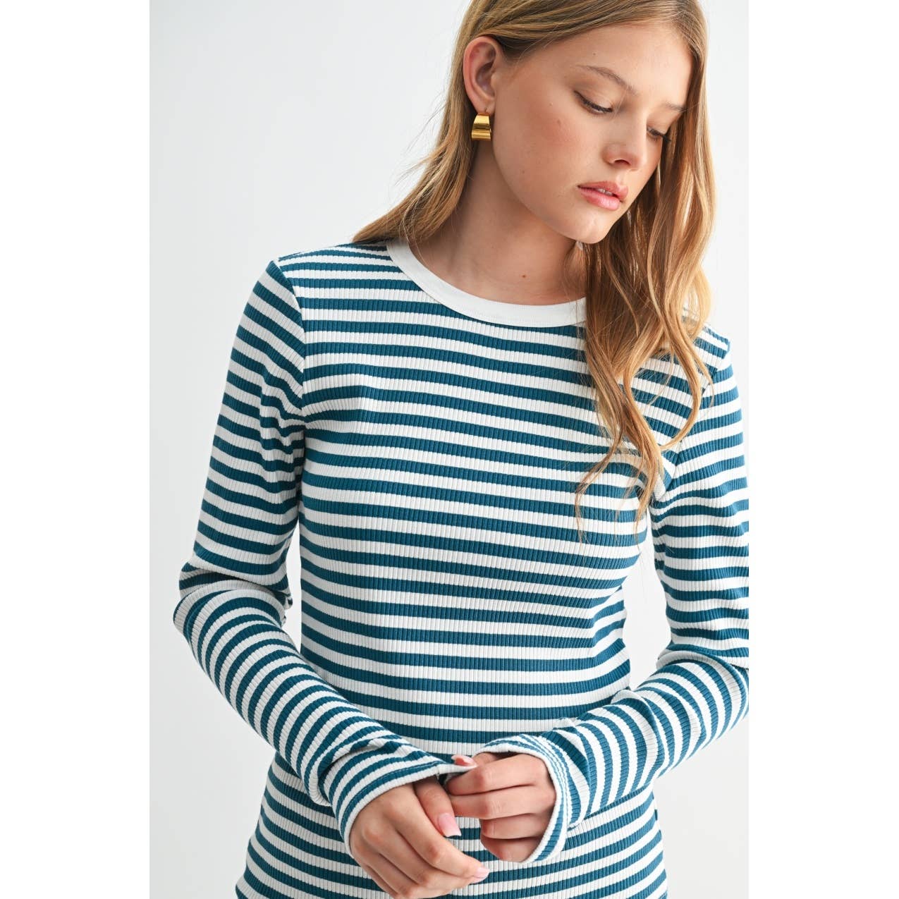 FUN2FUN – Top de malha - Mulher por atacado – TOP DE MALHA DE MANGA COMPRIDA A RISCAS8