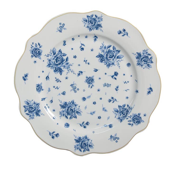 Clayre & Eef - Wholesale Dinner Plate - BRBDP Breakfast Plate Ø 20 cm White Blue Porcelain Roses
