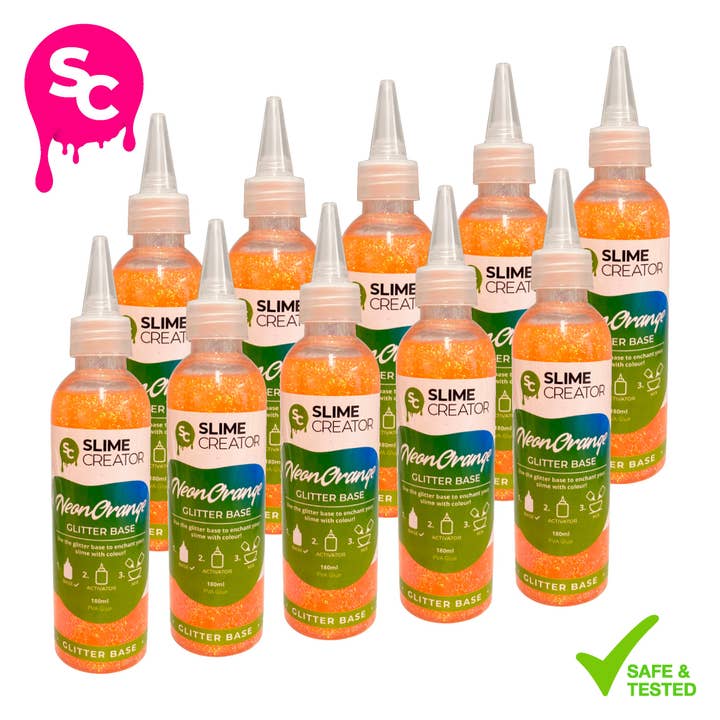 Slime Skapare Glitterbas - Neon Orange - 180 ml Flaska - Livlig Neon Orange Glitter för Slimeskapande - Förpackning med 10 för wholesale av Tonic Studios
