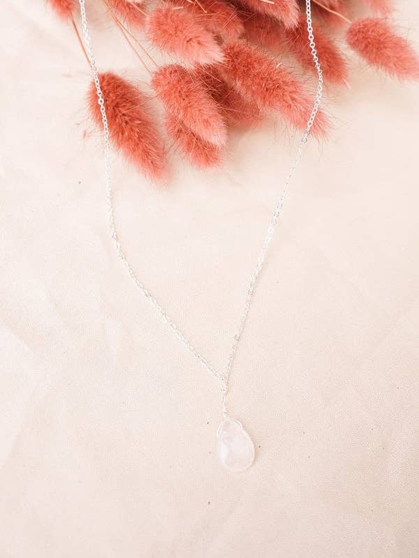 Collana in argento a goccia sfaccettata con quarzo rosa per la vendita all'ingrosso da parte di Asher Grey