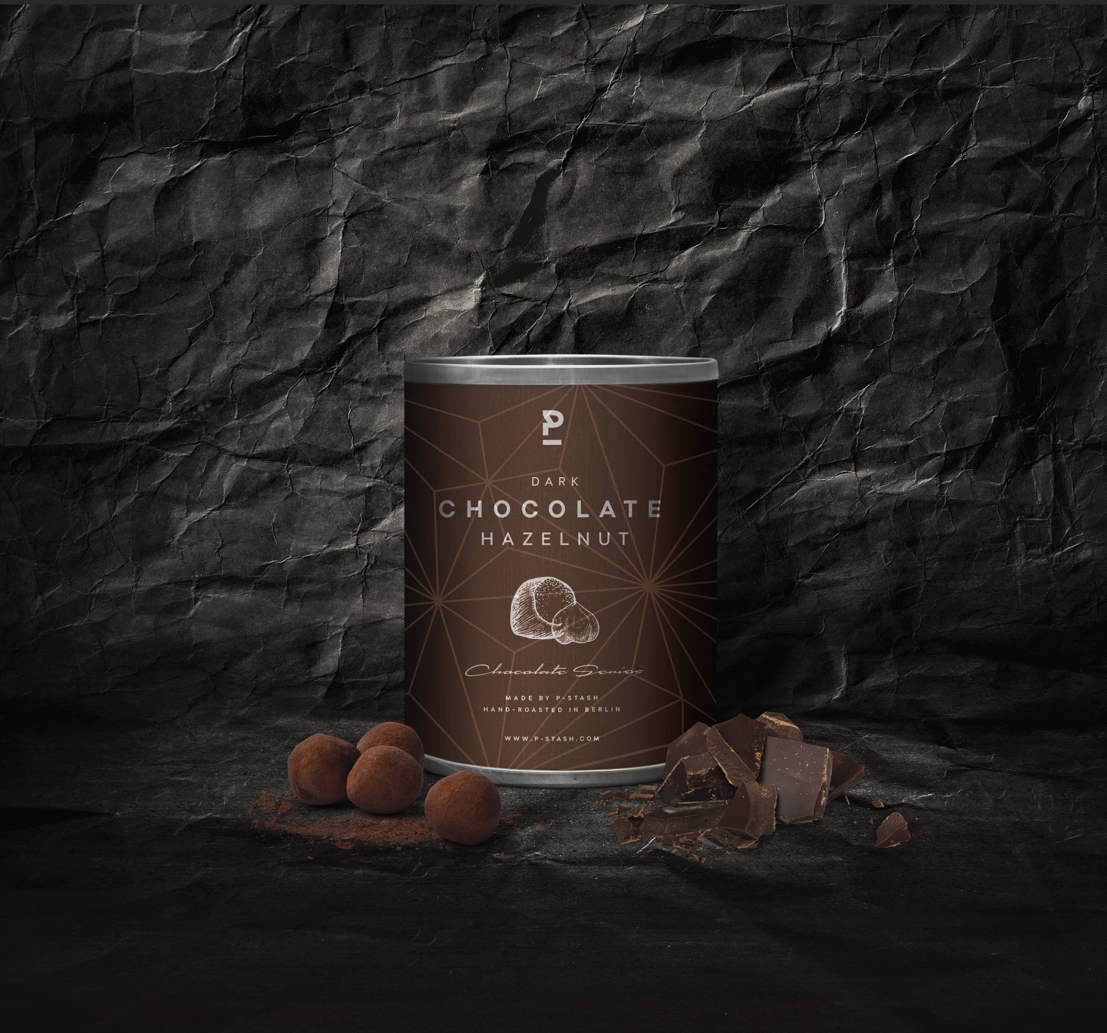 P-Stash - Wholesale Chocolate Covered Sweets - 12x Hazelnut - Dark chocolate with caramel & cocoa3