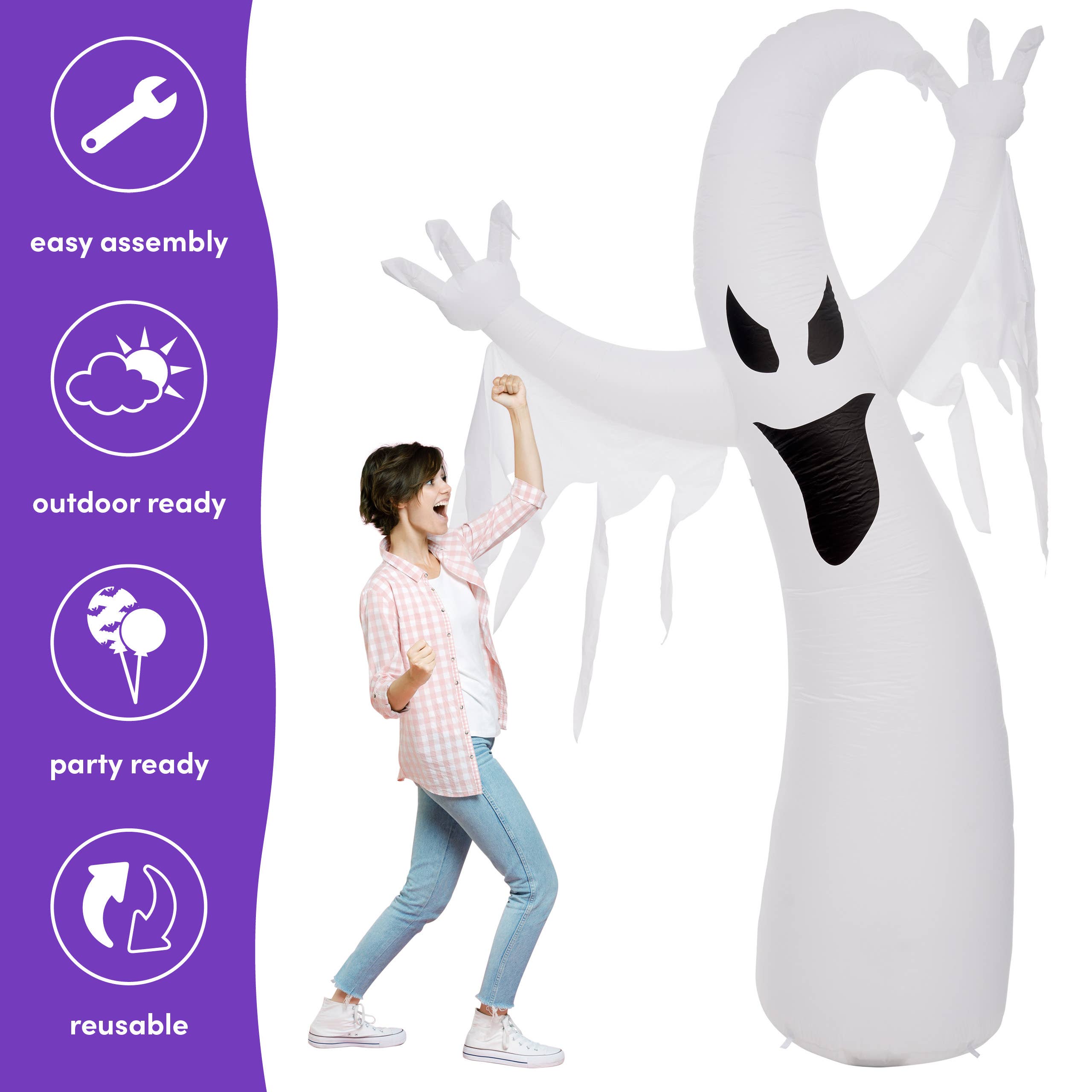 The Twiddlers - Wholesale Inflatables - Halloween Giant Inflatable Ghost - 9ft Mains Powered LED2