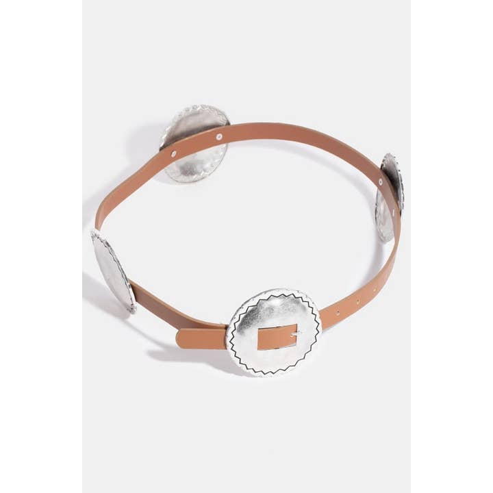 Collections by Fame Accessories - Vente Ceinture – femme - Ceinture en cuir végétalien avec grands disques concho occidentaux2