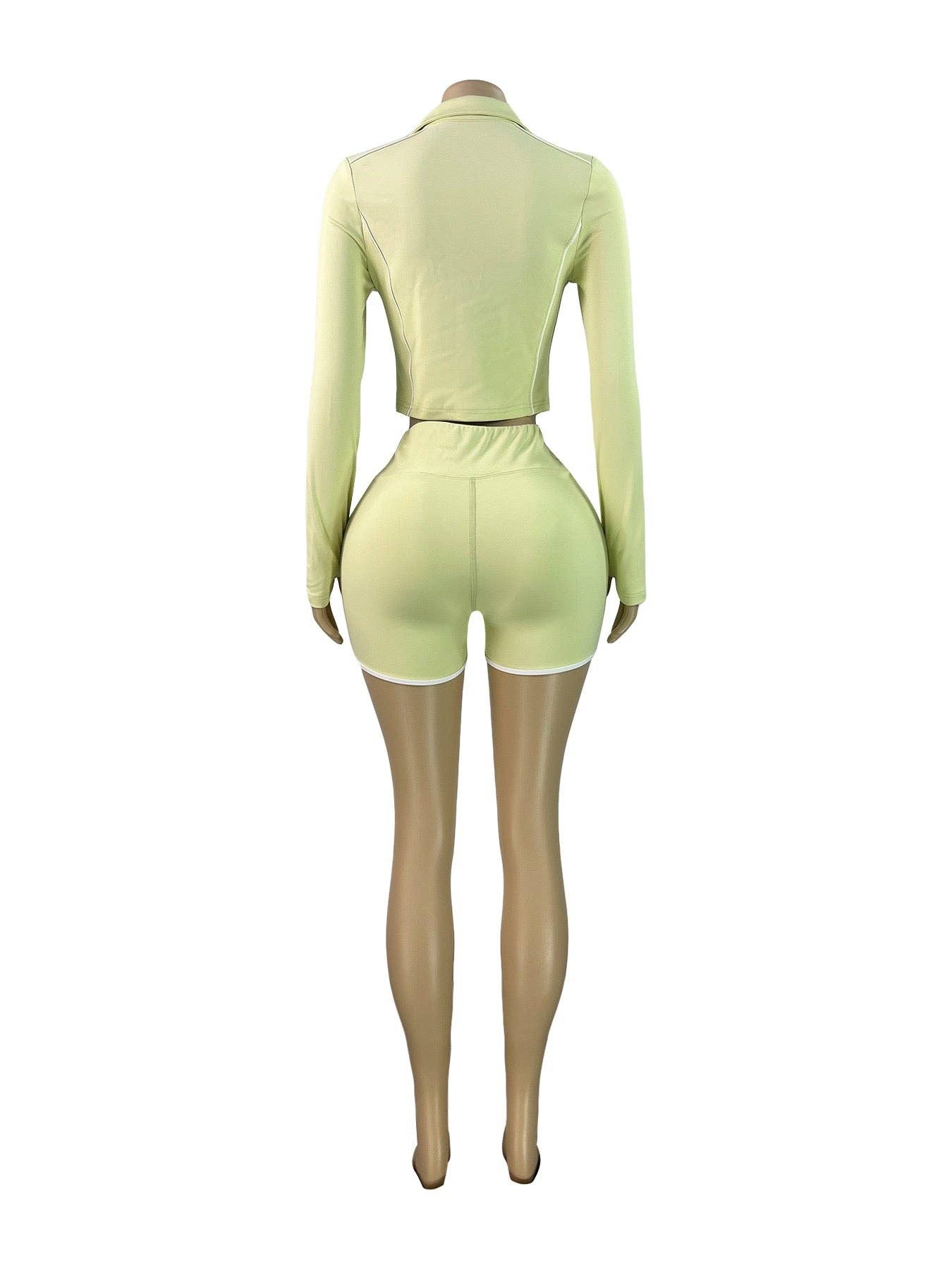 MB Fashion Wholesale - Wholesale Activewear Set - Women's - MB FASHION Two Piece Workout Set - Cropped Zip-Up Jacket & High Waisted Biker Shorts 51036