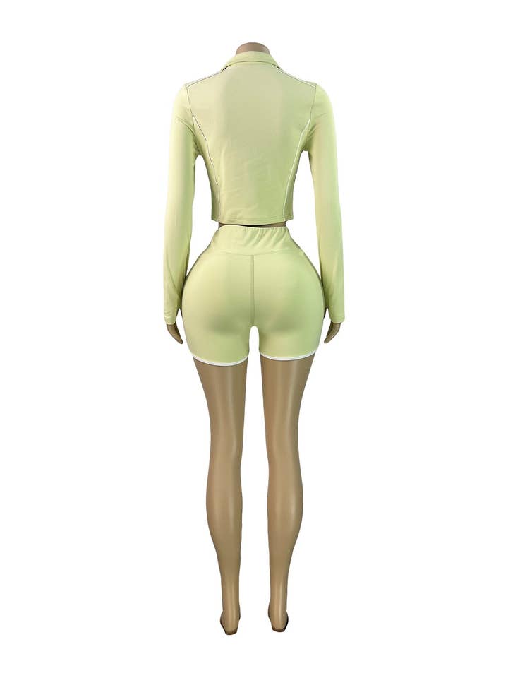 MB Fashion Wholesale - Wholesale Activewear Set - Women's - MB FASHION Two Piece Workout Set - Cropped Zip-Up Jacket & High Waisted Biker Shorts 51036