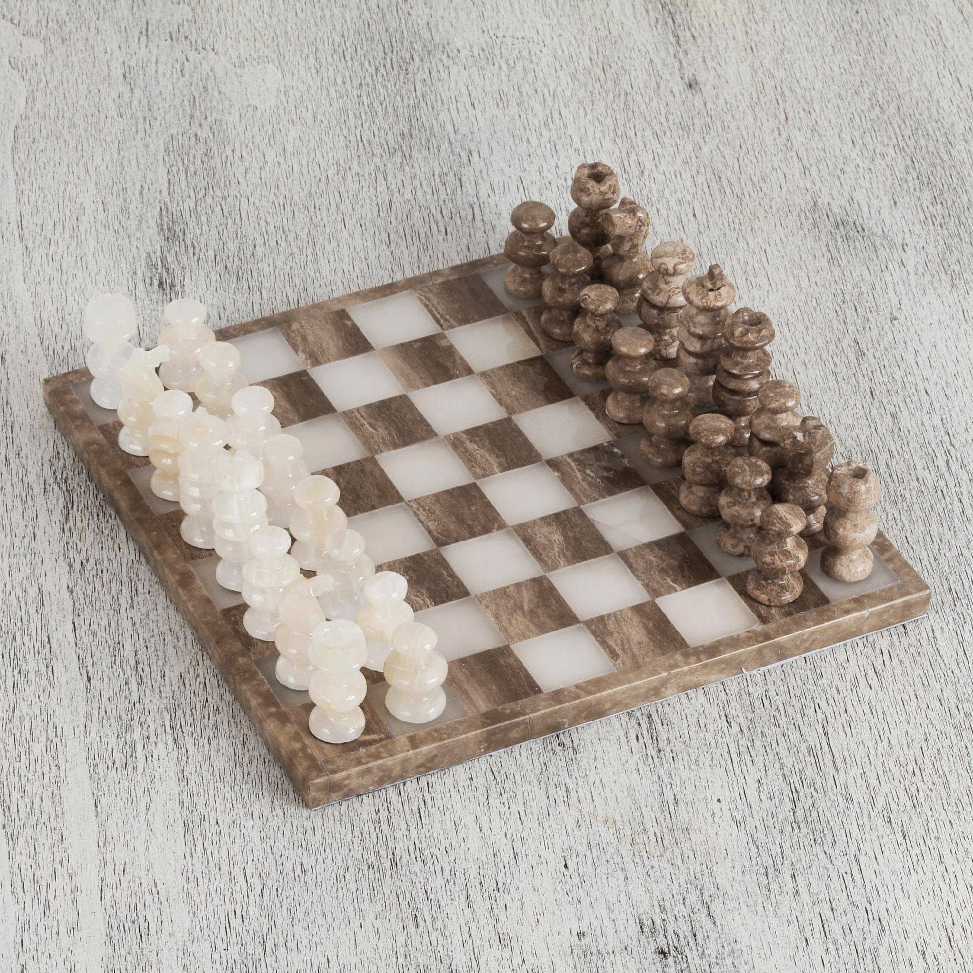NOVICA - Wholesale Board Game - NOVICA Brown and Ivory Onyx and marble chess set2