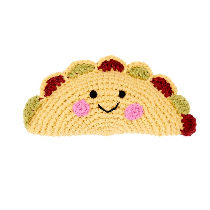 Hochet bébé taco artisanal et joyeux - crochet en coton biologique pour la vente par Pebble