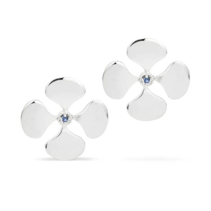 Silver Four Drop Blue Sapphire Post Earrings for wholesale by MezzeJewelry