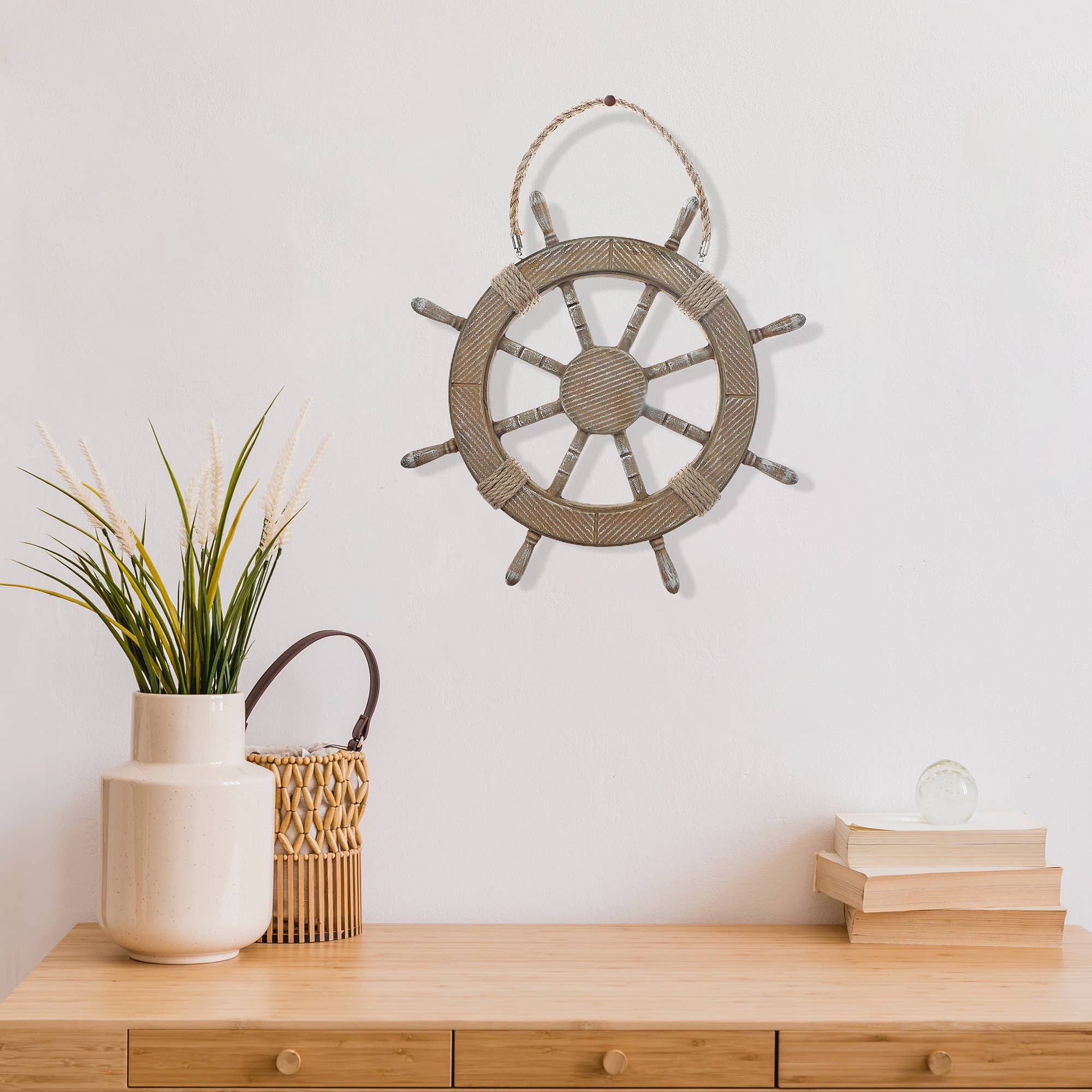 Multi Wooden Hanging Ship Wheel With Rope Decorativer for wholesale on Faire1