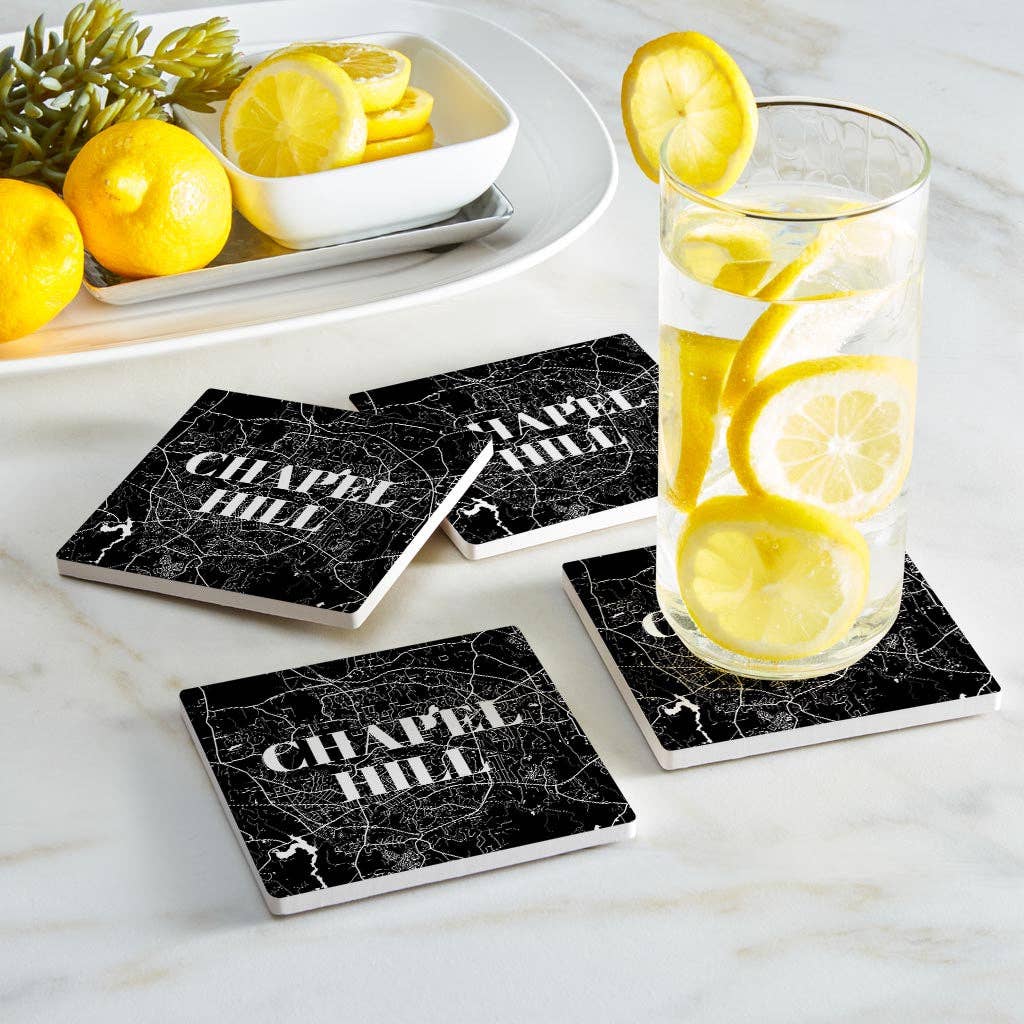 Love Local - Wholesale Coasters - Minimalistic B&W North Carolina Chapel Hill Map | Absorbent Coasters | Set of 4 | Min 21