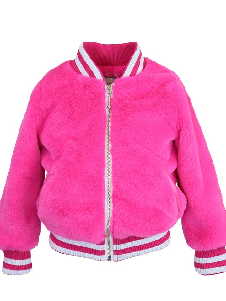 Widgeon Varsity Jacket in Hot Pink Faux Fur 3810N-HPP '24 for wholesale on Faire0