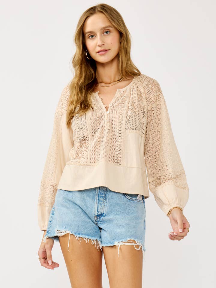 Patchwork Lace Button-Front Blouse for wholesale by Lovestitch