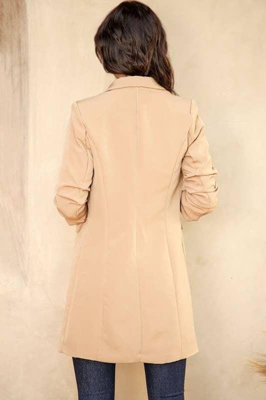 VENTI6 - Wholesale Blazer - Women's - SOLID RUCHED SLEEVE BOYFRIEND BLAZER (81255-SOLID)25