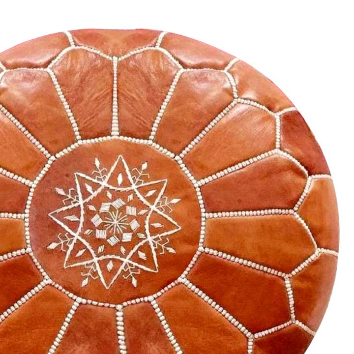 marron Housse de pouf marocain, cuir de chèvre véritable - Décor de salon bohème - Housse uniquement - Le rembourrage n'est pas inclus en vente sur Faire