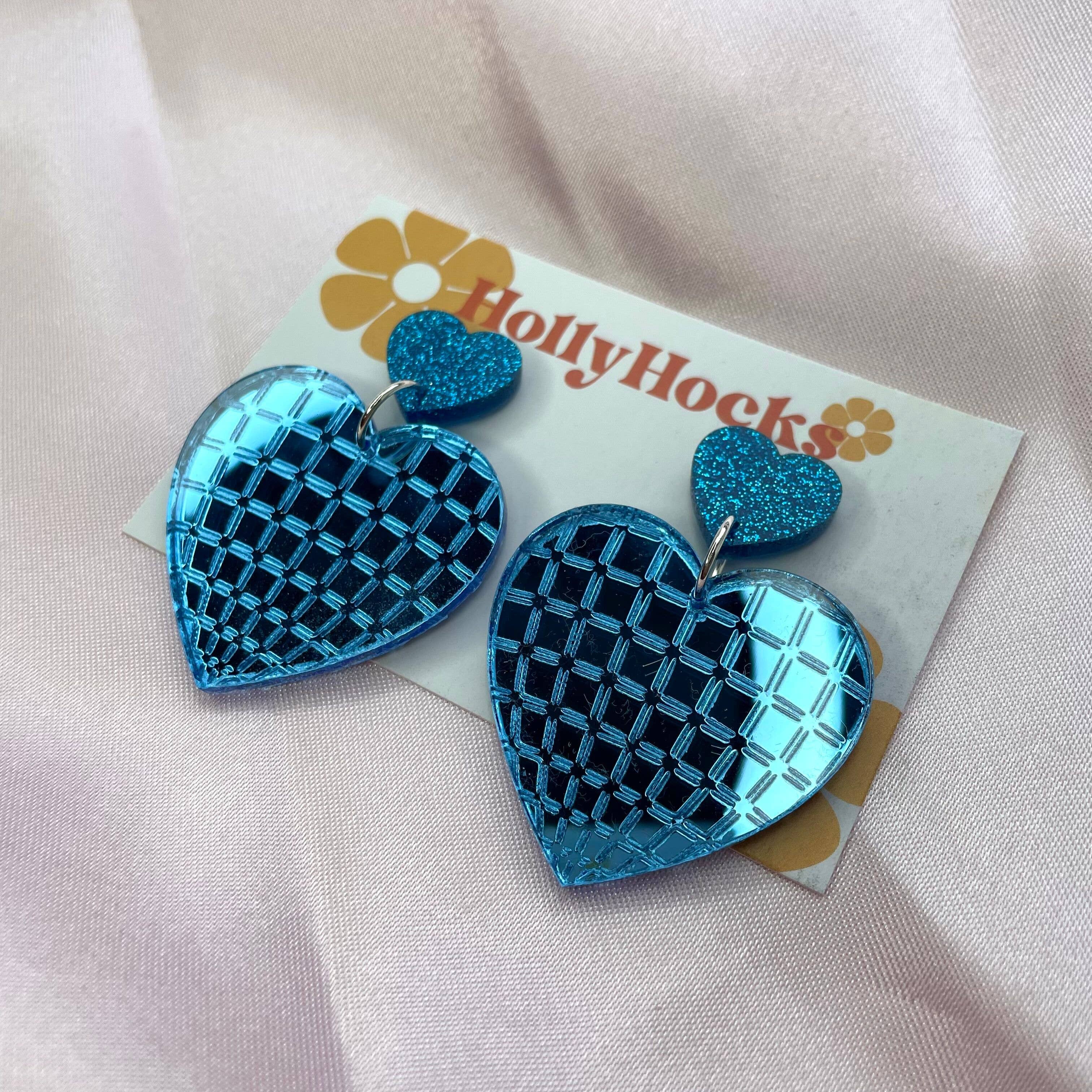 HollyHocks Jewellery – wholesale Dangle earrings – Disco Love Heart Acrylic Earrings2