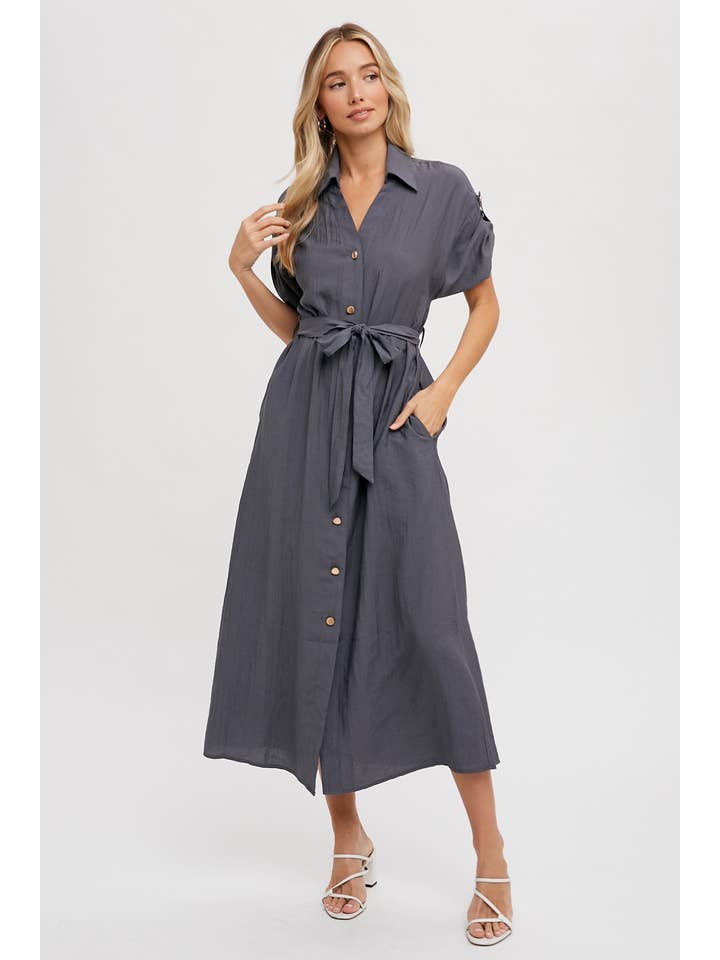 Bluivy – Vestido - Mulher por atacado – VESTIDO DE CAMISA COM CINTO DE MANGA ROLL-TAB5