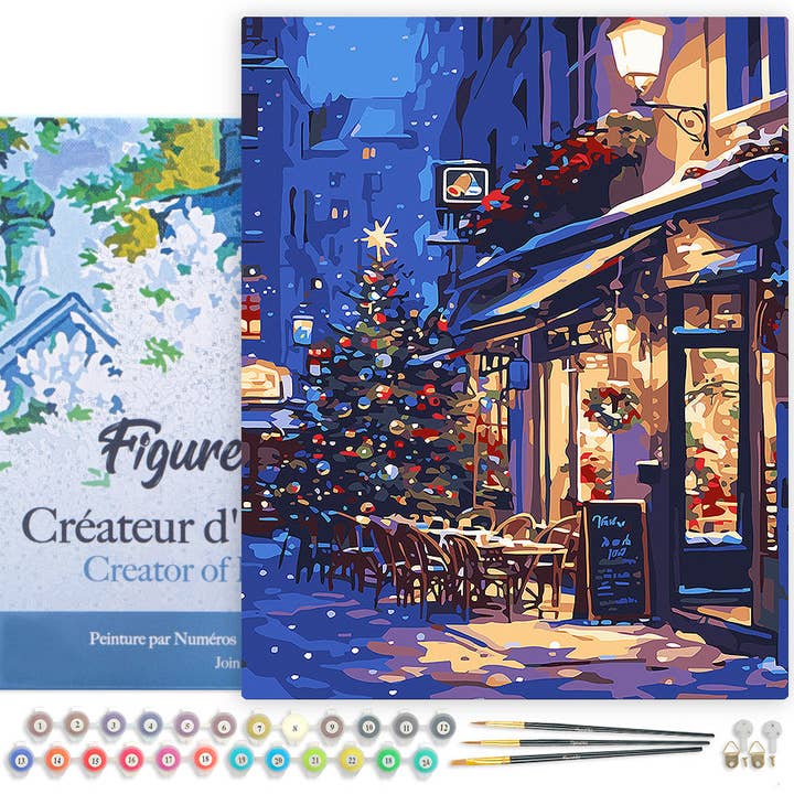 Paint by numbers Festive Night Café - Framed canvas for wholesale by Figured'Art (UK)