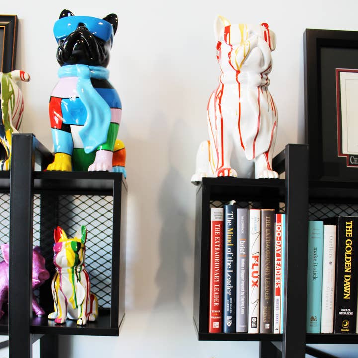 Interior Illusions Plus - Wholesale Sculpture - Multi-Color French Bulldog with Glasses Sculpture - 8" tall