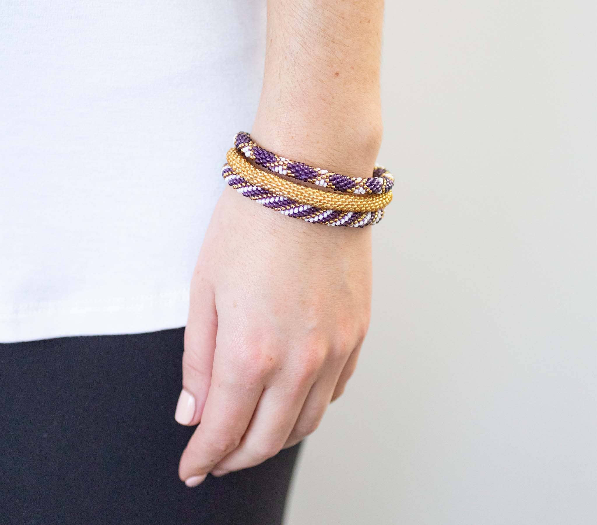 Aid Through Trade - Wholesale Jewelry Set - Roll-On® Bracelet Game Day Set of 3 - Purple and Gold1
