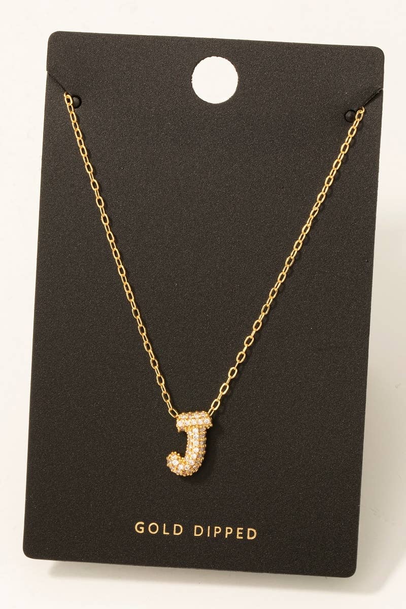 Fame Accessories - Wholesale Pendant/Charm Necklace - Gold Dipped Cz Pave Bubble Letter Pendant Necklace8