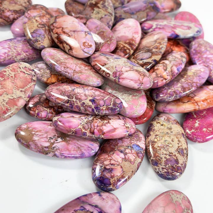 Terra Imperiale Rosa Diaspro 25x50mm Ovale Gonfio - Lotto di 50 pezzi per la vendita all'ingrosso da parte di Hartman & Rose