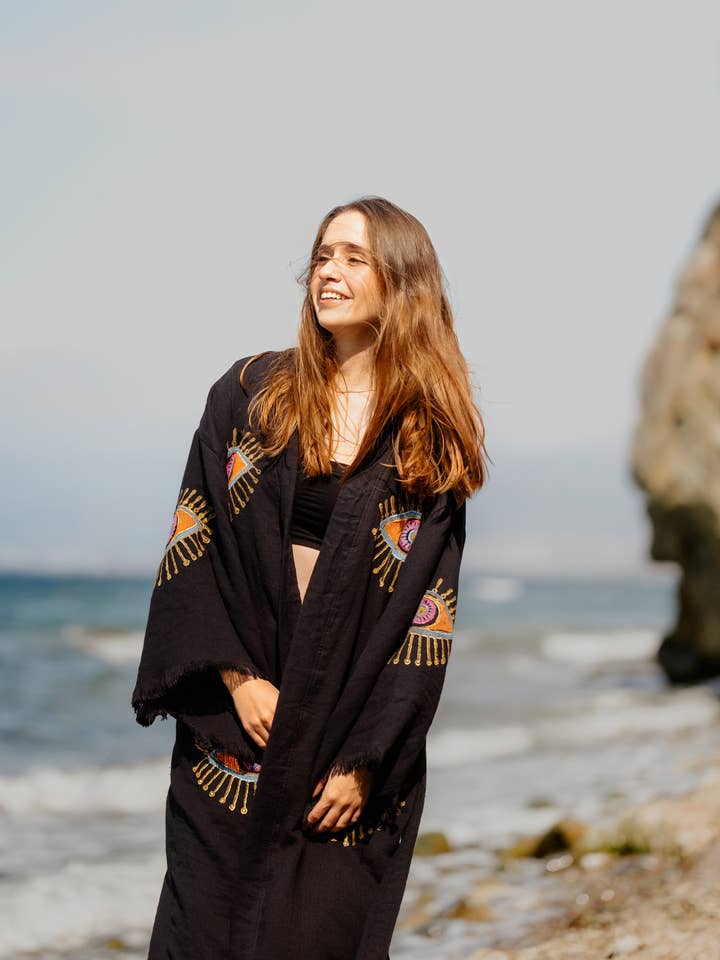 Moa - Wholesale Kaftan - Women's - Black Evil Eye Robe2