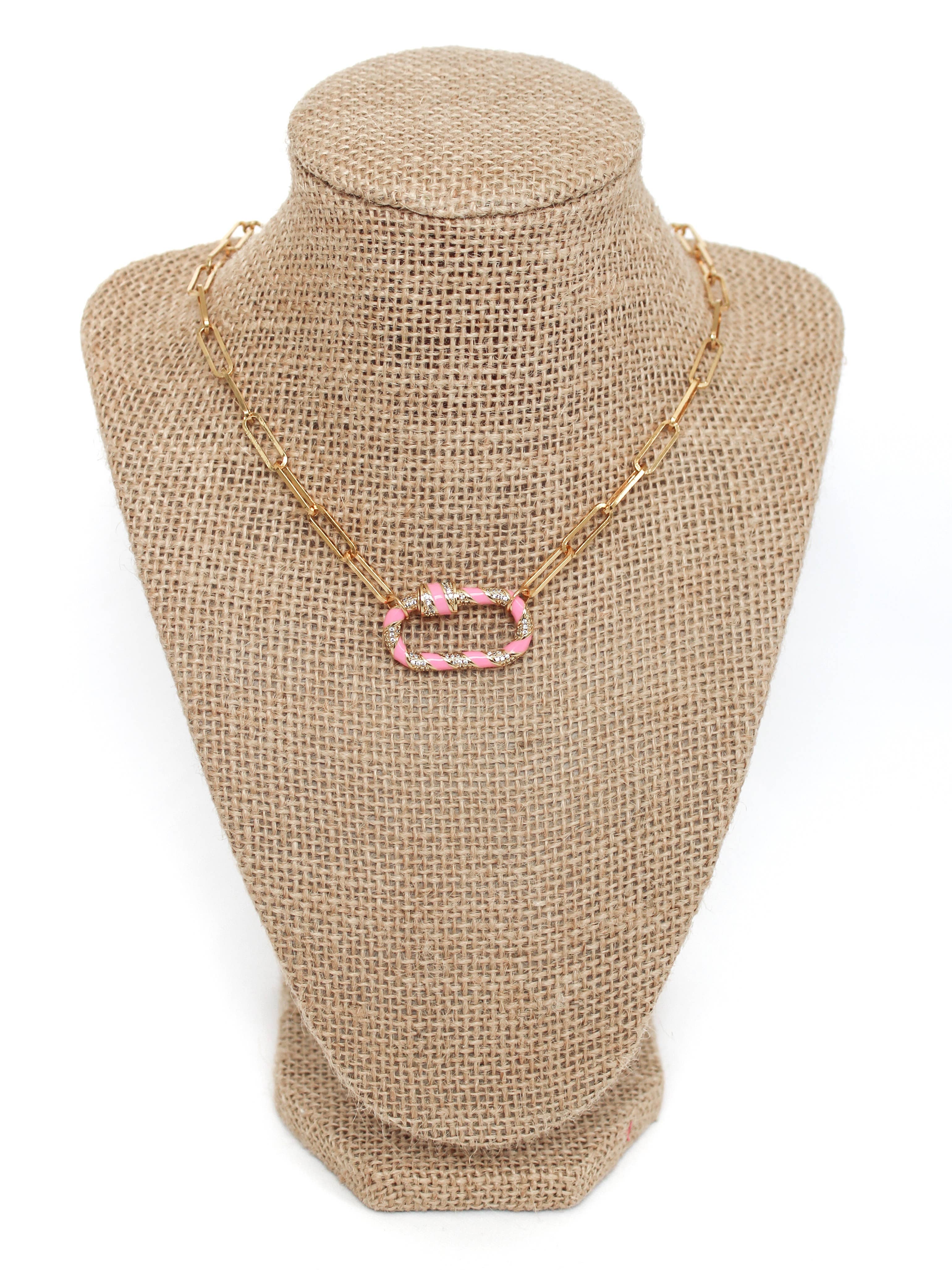 Beaded by Meg - Wholesale Pendant/Charm Necklace - Tickled Pink- Carabiner Clasp Paperclip Chain Necklace2