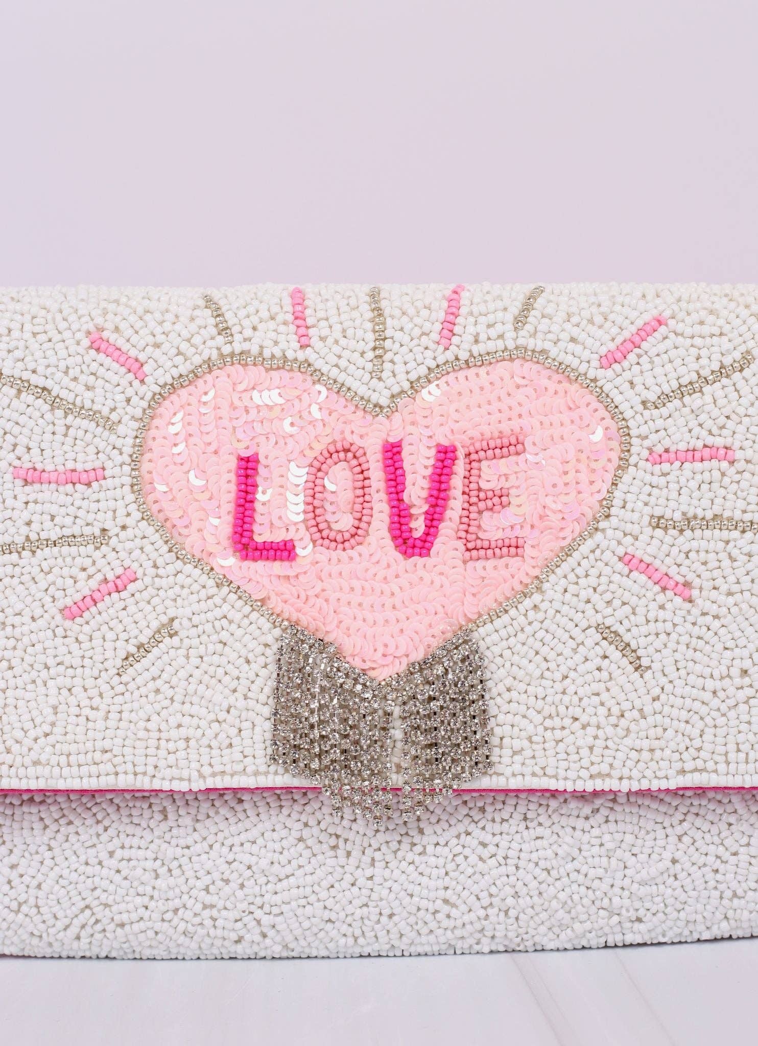 Caroline Hill - Wholesale Crossbody Bag - Women's - Love Beaded Fringe Crossbody WHITE2