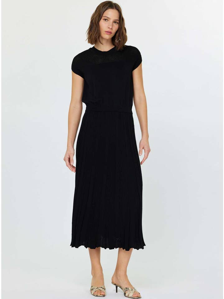 Black Pleated Knit Midi Dress for wholesale on Faire
