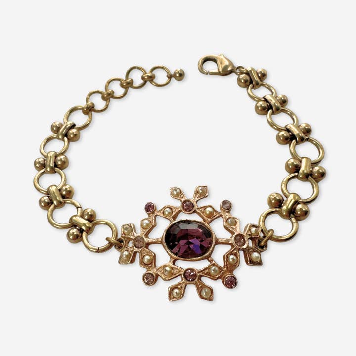 Lulu’s Petals - Wholesale Charm/Dangle Bracelet - Repurposed vintage purple rhinestone and pearl bracelet