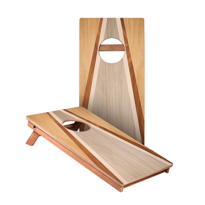 American Cornhole Association - Wholesale Cornhole - Natural & Gray Wood Triangle Backyard 1200 Cornhole Boards