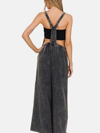 ASHBLACK Zenana Washed Double Gauze Elastic Waist Wide Leg Overalls for wholesale on Faire1