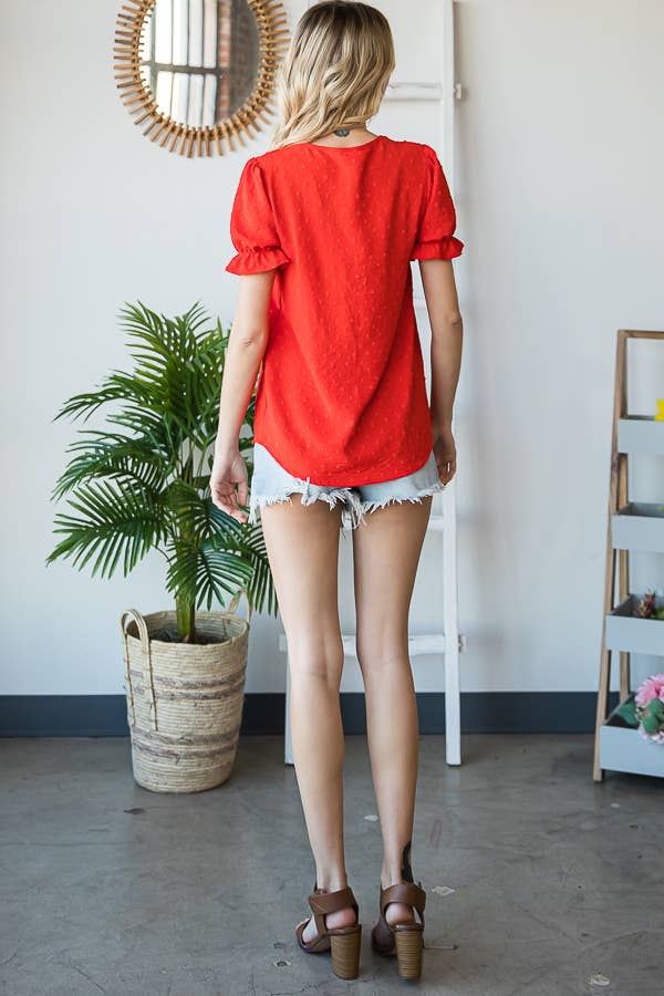 7th Ray - Vendita all'ingrosso Camicetta - Donna - Blusa a maniche corte con volant e scollo a V con pois svizzeri T468321